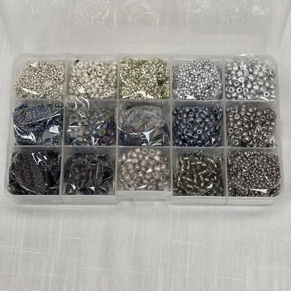 Mixed Jewelry Making Bead Assortment in Organizer Case Glass Plastic Metallic